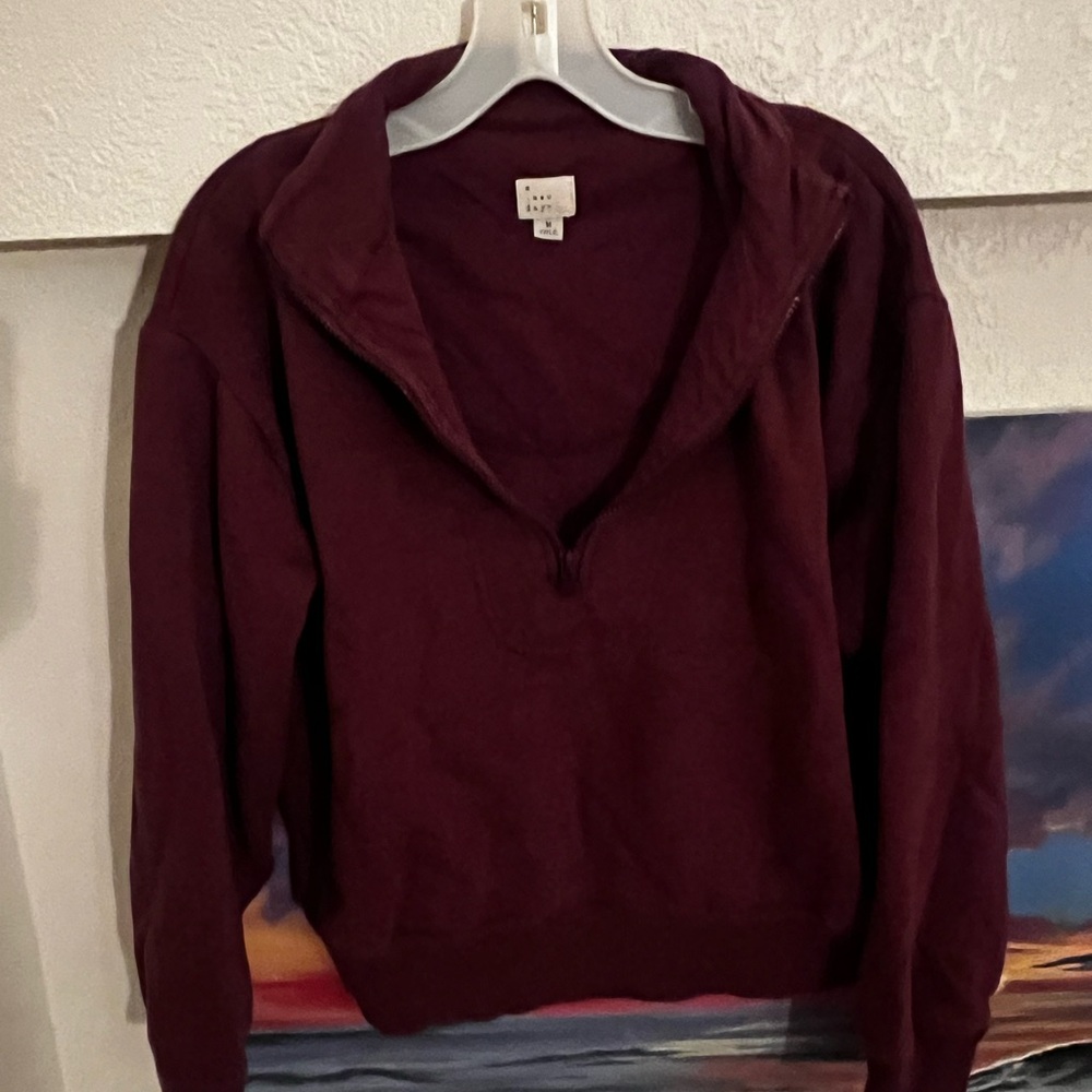 a new day Women's Deep Maroon Cowl Neck half zip size M